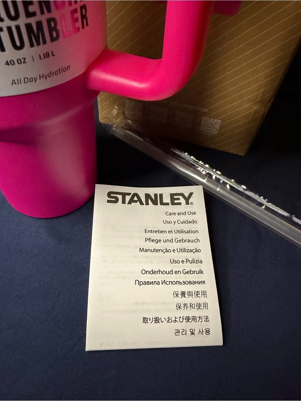 Stanley Hot Pink Travel Tumbler with Handle and Clear Lid